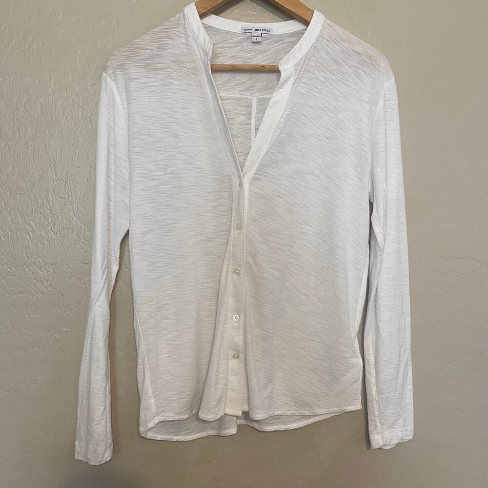 Standard James Perse Slub Button Down Shirt Womens Sz 1 Small Long Sleeve White